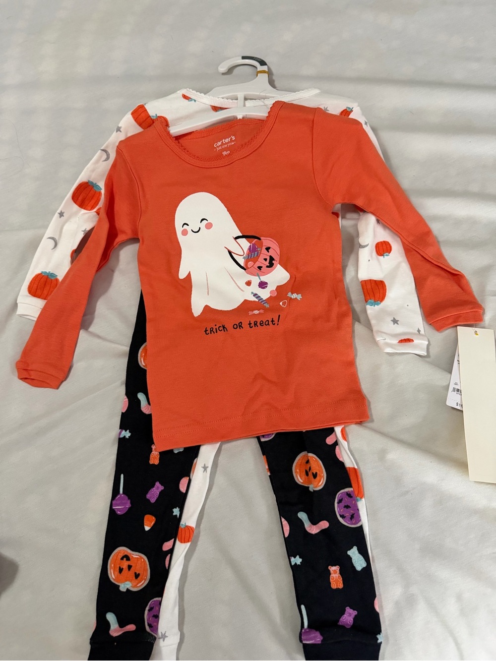 Carter's Orange 'Trick or Treat' Ghost Kids Pajama Set 18 months 4 piece set